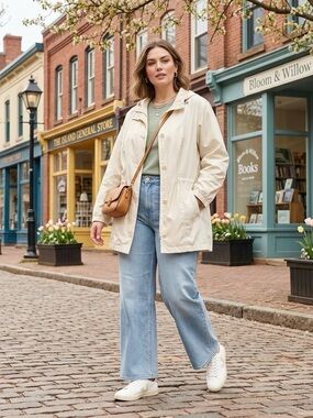 Light Cream Hooded Utility Jacket for Women